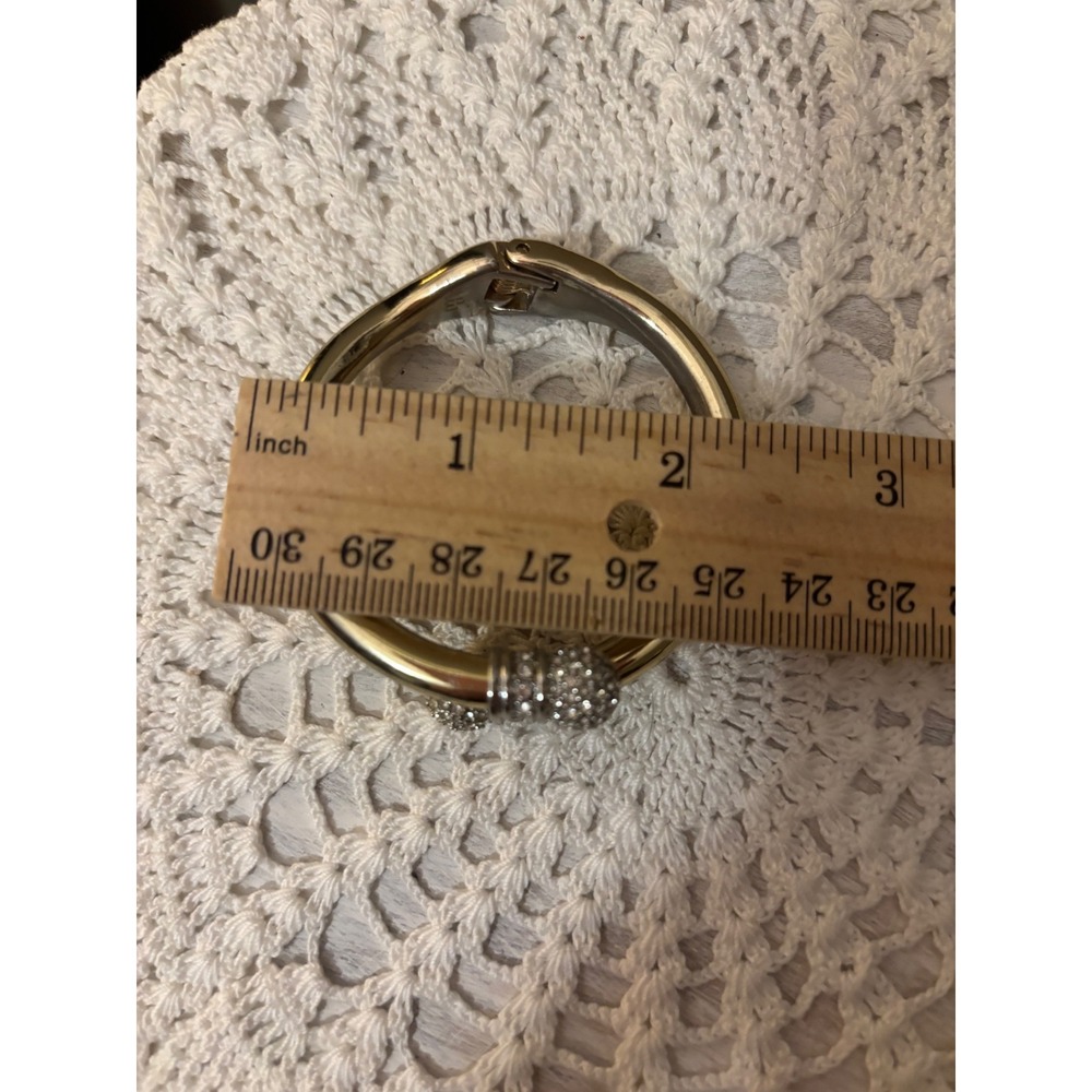 Banana Republic Gold Tone Bypass Hinged Bangle Bracelet Pave Crystal End Caps - Picture 5 of 13